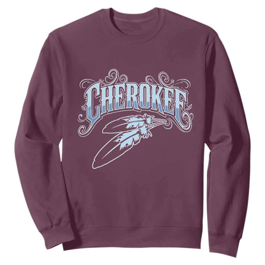 Cherokee Native American Heritage Sweatshirt Blue Feather Filigree Typography