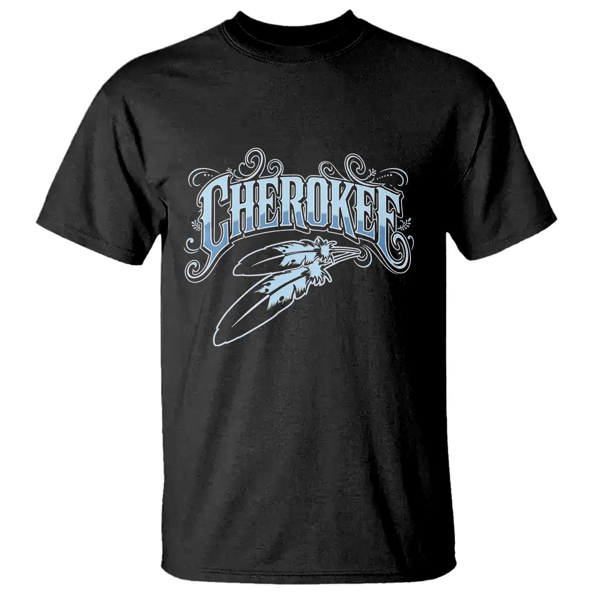Cherokee Native American Heritage T Shirt Blue Feather Filigree Typography