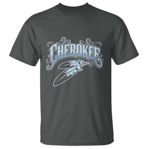 Cherokee Native American Heritage T Shirt Blue Feather Filigree Typography