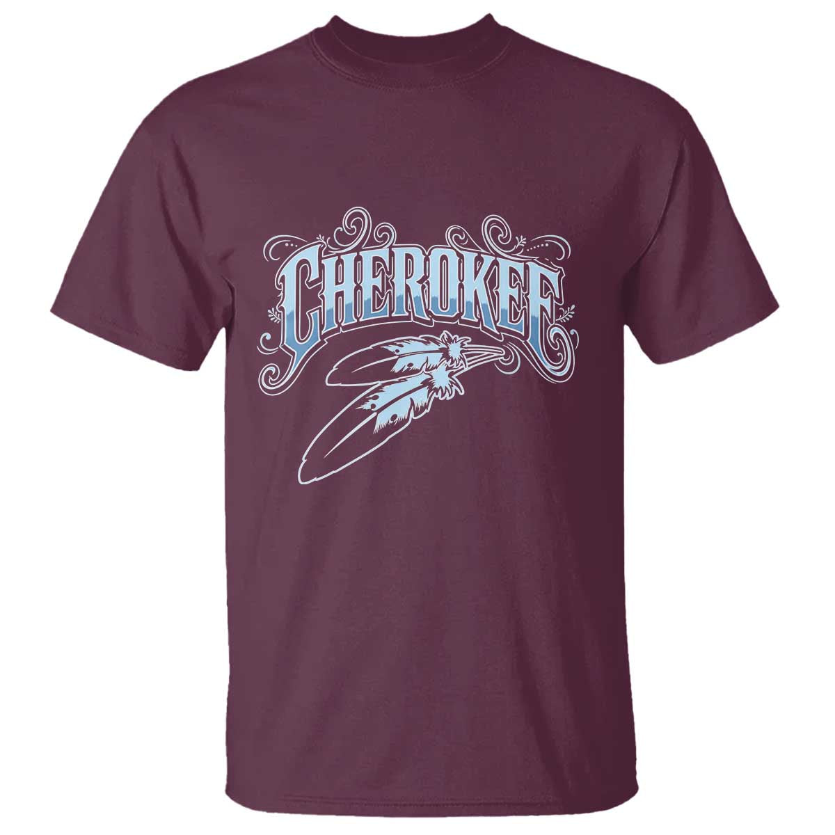 Cherokee Native American Heritage T Shirt Blue Feather Filigree Typography