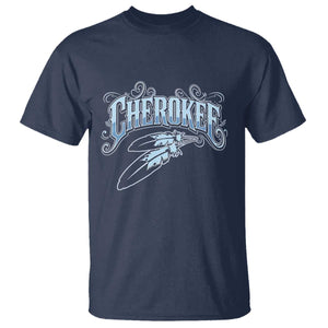 Cherokee Native American Heritage T Shirt Blue Feather Filigree Typography