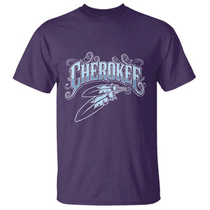 Cherokee Native American Heritage T Shirt Blue Feather Filigree Typography