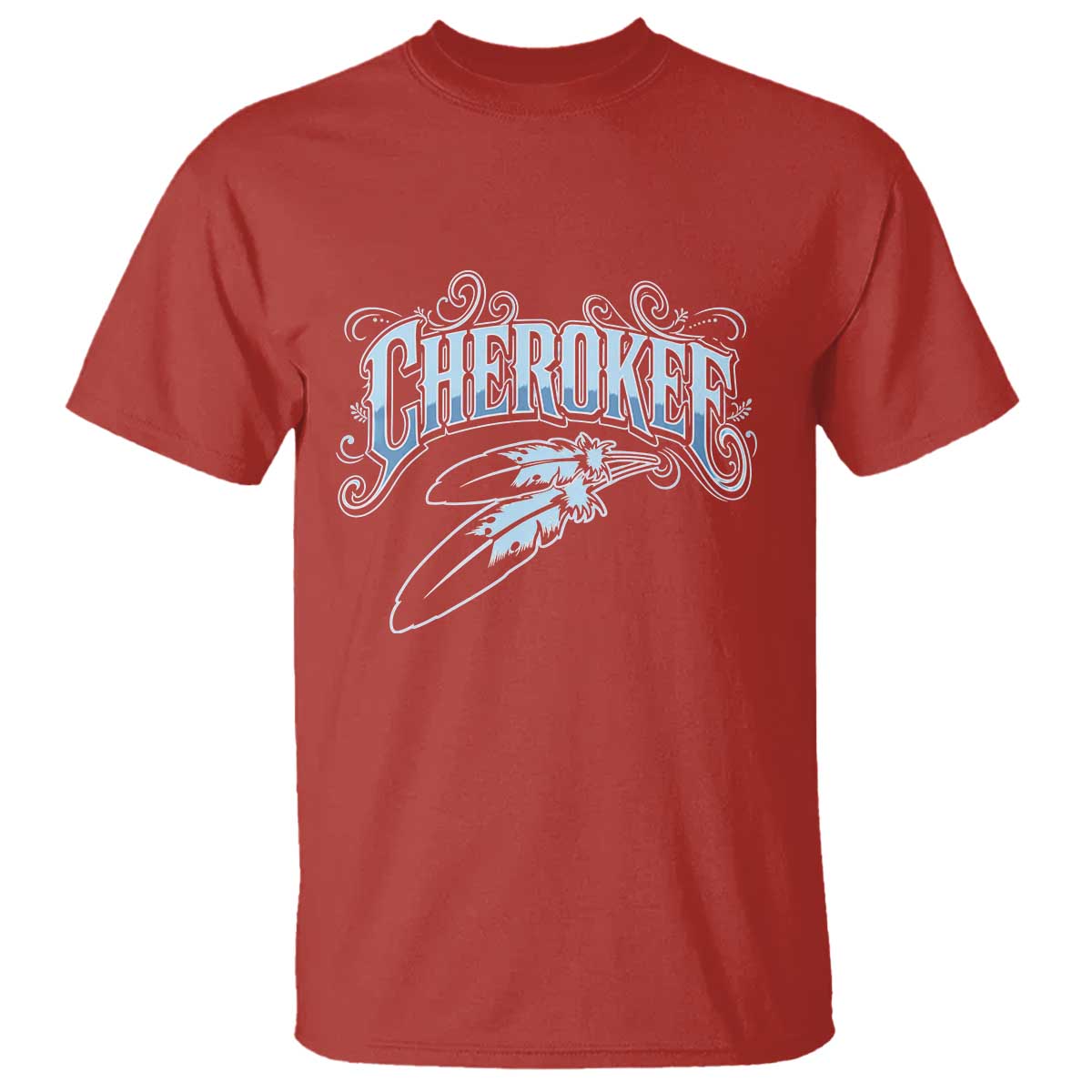 Cherokee Native American Heritage T Shirt Blue Feather Filigree Typography