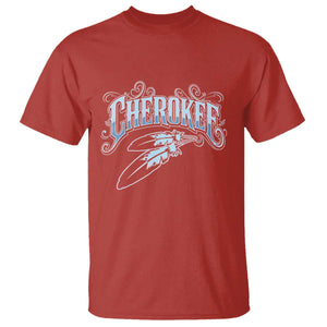 Cherokee Native American Heritage T Shirt Blue Feather Filigree Typography