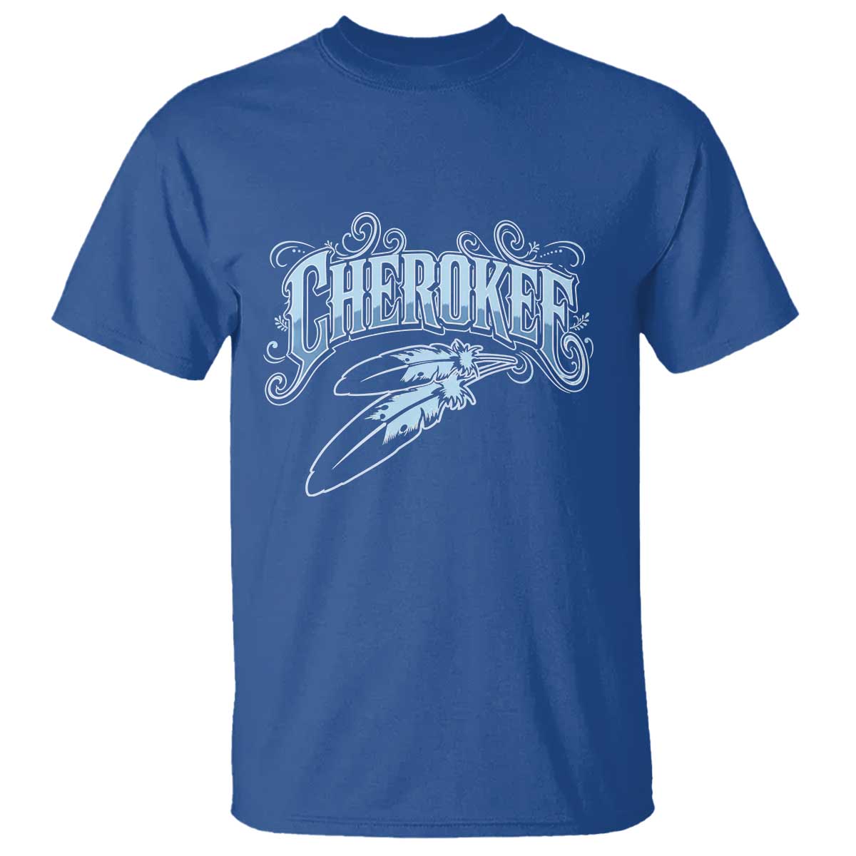 Cherokee Native American Heritage T Shirt Blue Feather Filigree Typography