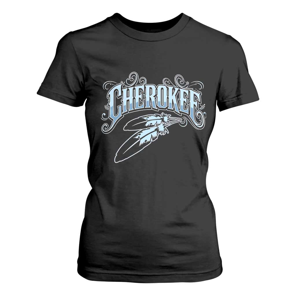 Cherokee Native American Heritage T Shirt For Women Blue Feather Filigree Typography TS12 Black Print Your Wear