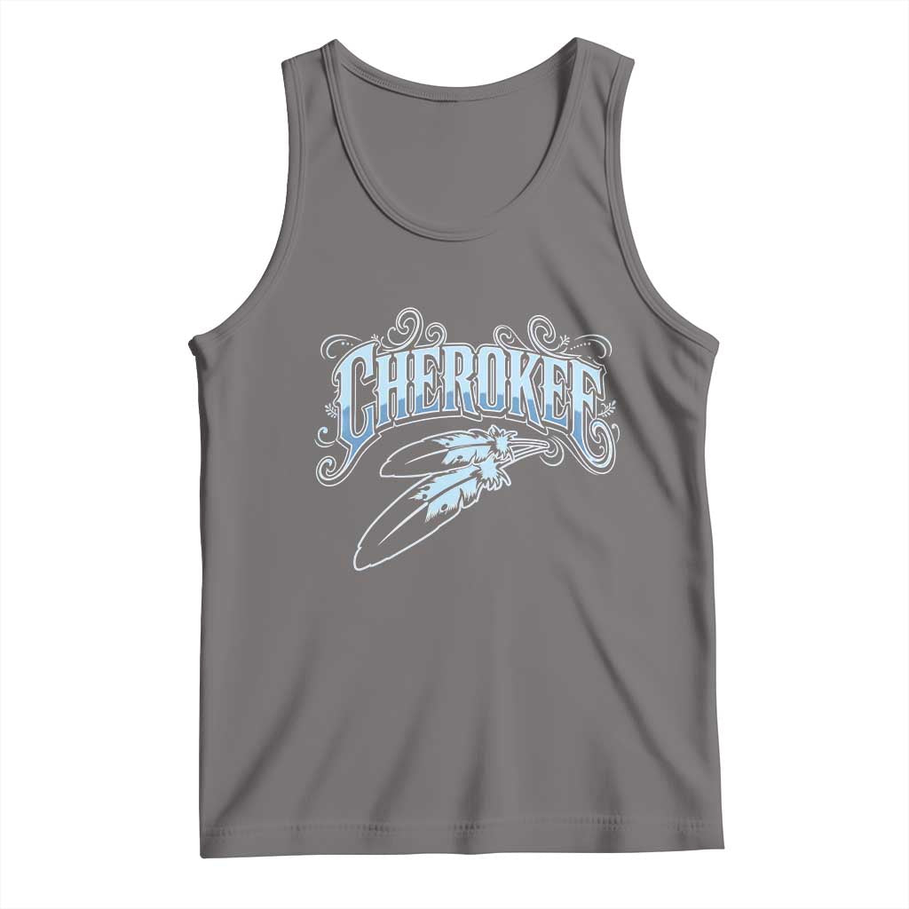 Cherokee Native American Heritage Tank Top Blue Feather Filigree Typography