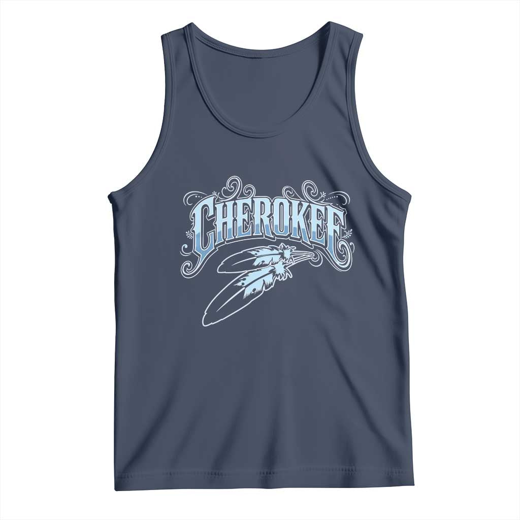 Cherokee Native American Heritage Tank Top Blue Feather Filigree Typography