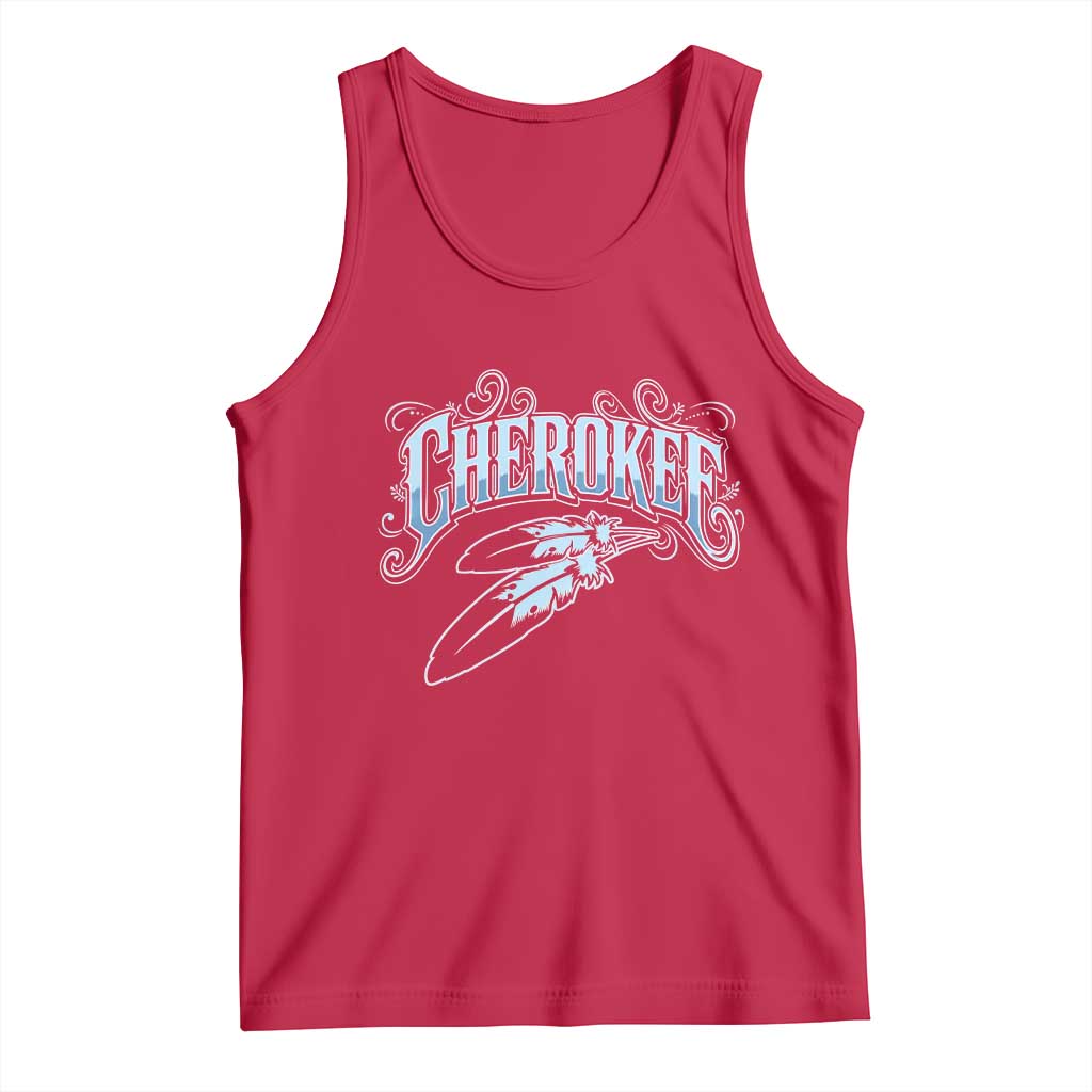 Cherokee Native American Heritage Tank Top Blue Feather Filigree Typography