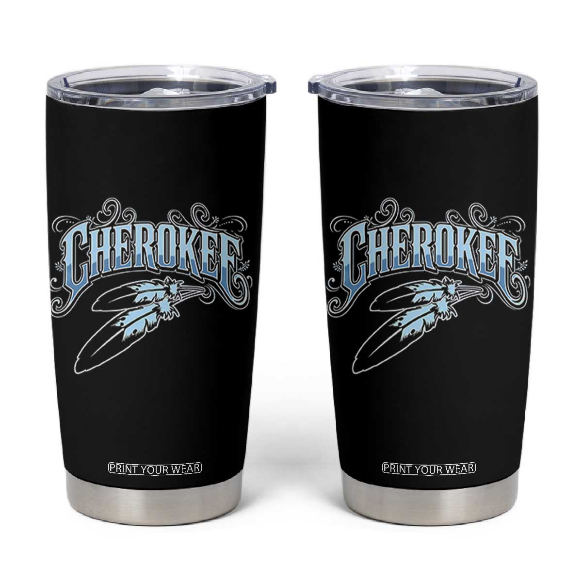 Cherokee Native American Heritage Tumbler Cup Blue Feather Filigree Typography TS12 Black Print Your Wear