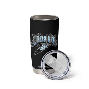 Cherokee Native American Heritage Tumbler Cup Blue Feather Filigree Typography