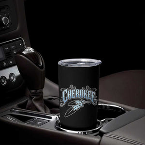 Cherokee Native American Heritage Tumbler Cup Blue Feather Filigree Typography