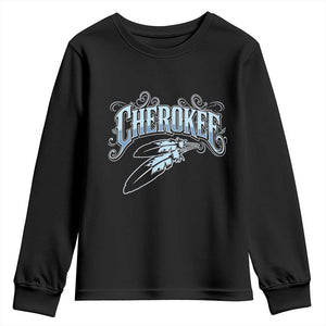 Cherokee Native American Heritage Youth Sweatshirt Blue Feather Filigree Typography