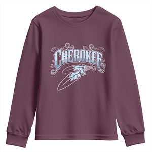 Cherokee Native American Heritage Youth Sweatshirt Blue Feather Filigree Typography