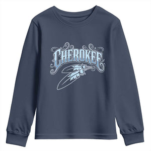 Cherokee Native American Heritage Youth Sweatshirt Blue Feather Filigree Typography