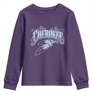 Cherokee Native American Heritage Youth Sweatshirt Blue Feather Filigree Typography