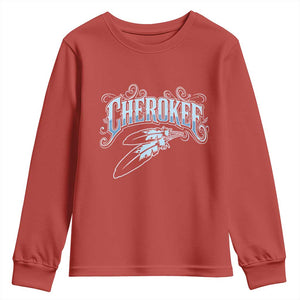 Cherokee Native American Heritage Youth Sweatshirt Blue Feather Filigree Typography