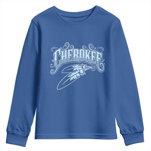 Cherokee Native American Heritage Youth Sweatshirt Blue Feather Filigree Typography