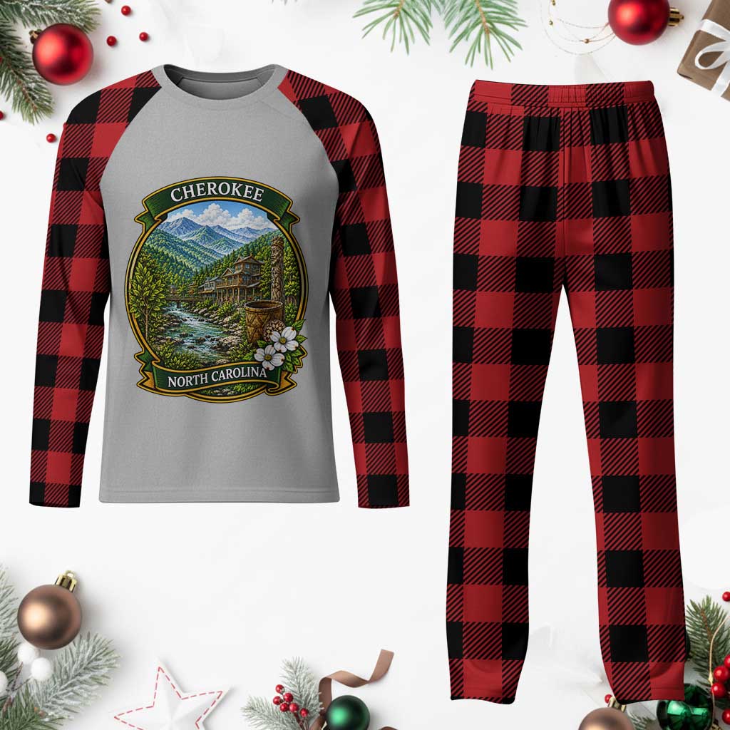 Vintage Great Smoky Mountains Plaid Pajama Set Cherokee North Carolina Landscape