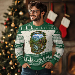 Vintage Great Smoky Mountains Ugly Christmas Sweater Cherokee North Carolina Landscape