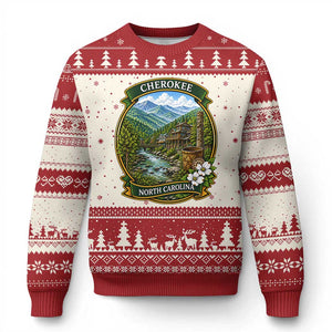 Vintage Great Smoky Mountains Ugly Christmas Sweater Cherokee North Carolina Landscape