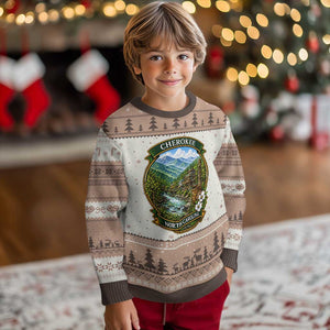Vintage Great Smoky Mountains Ugly Christmas Sweater Cherokee North Carolina Landscape