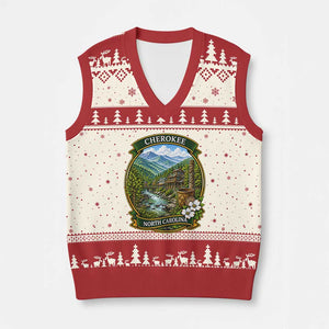 Vintage Great Smoky Mountains V-Neck Knit Sweater Vest Cherokee North Carolina Landscape