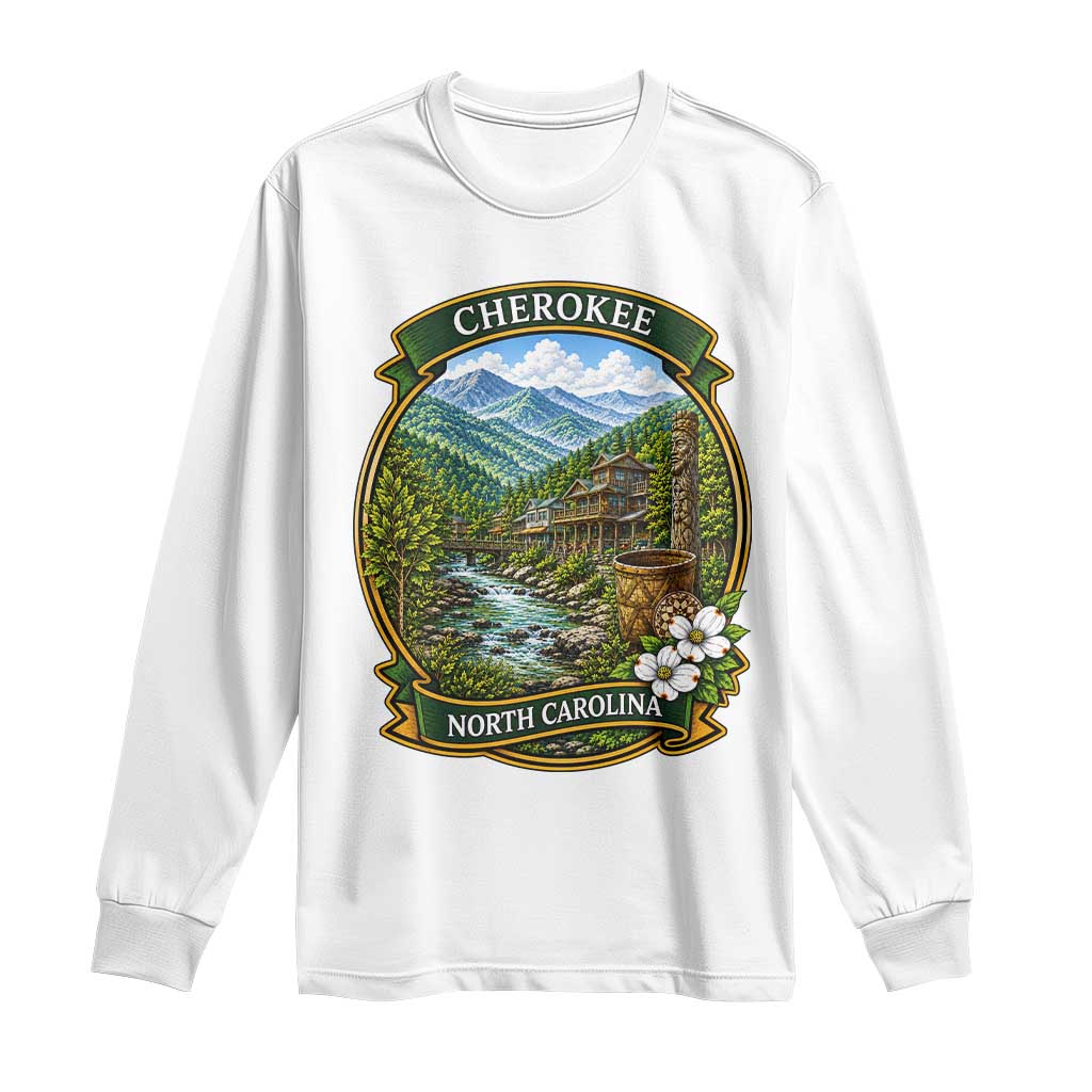 Vintage Great Smoky Mountains Long Sleeve Shirt Cherokee North Carolina Landscape TS12 White Print Your Wear