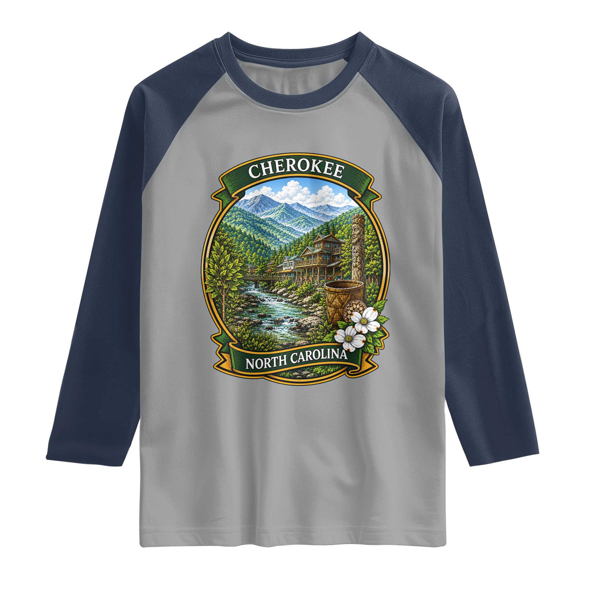 Vintage Great Smoky Mountains Raglan Shirt Cherokee North Carolina Landscape