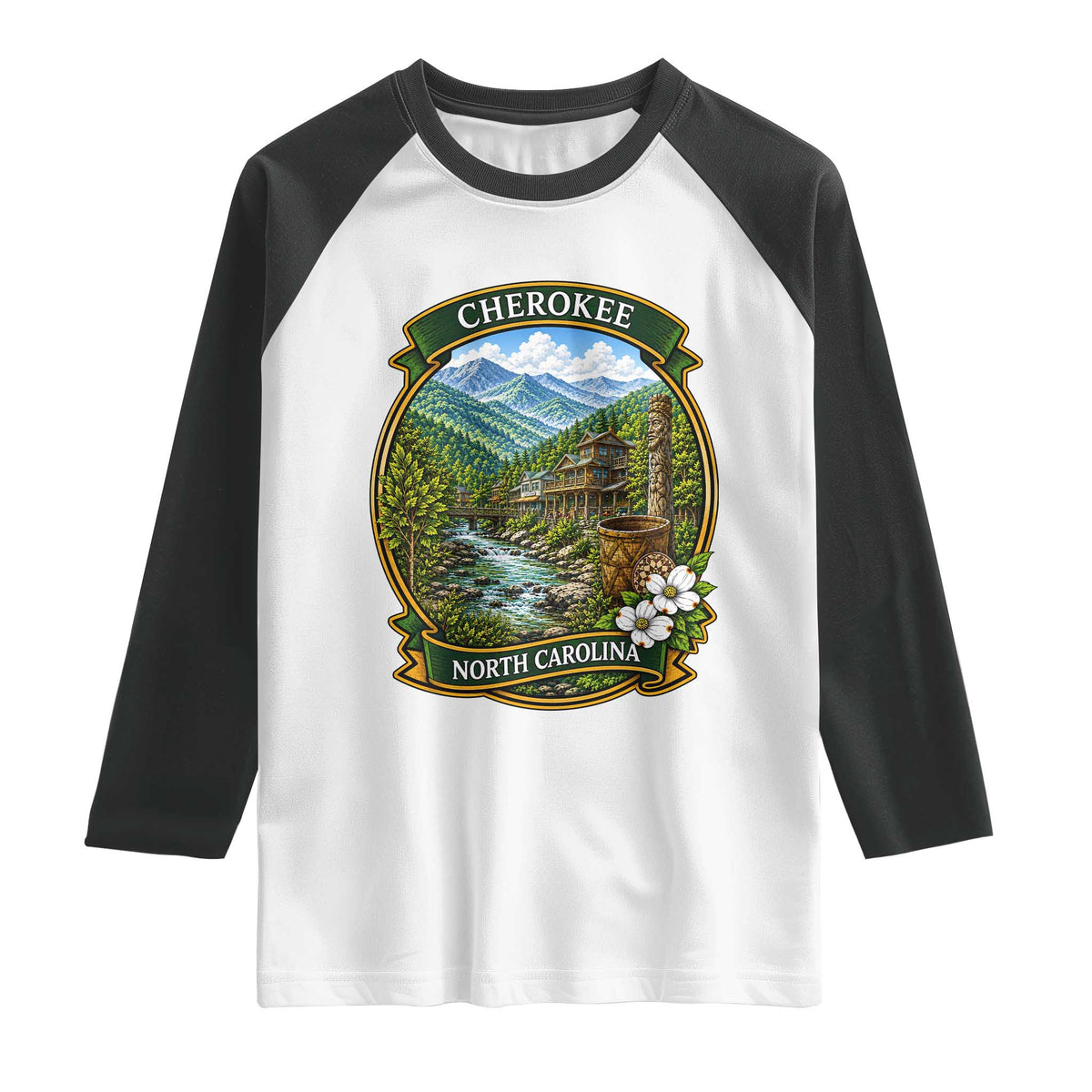 Vintage Great Smoky Mountains Raglan Shirt Cherokee North Carolina Landscape