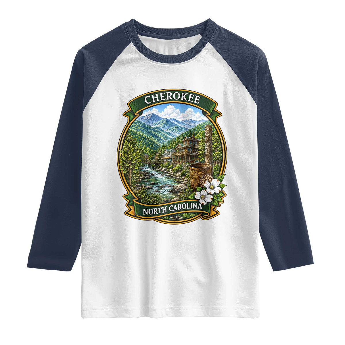 Vintage Great Smoky Mountains Raglan Shirt Cherokee North Carolina Landscape