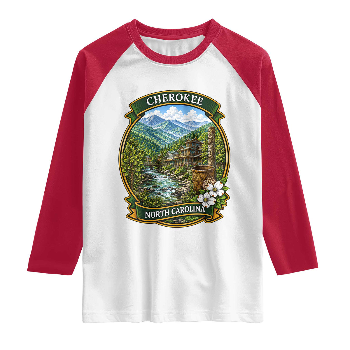 Vintage Great Smoky Mountains Raglan Shirt Cherokee North Carolina Landscape