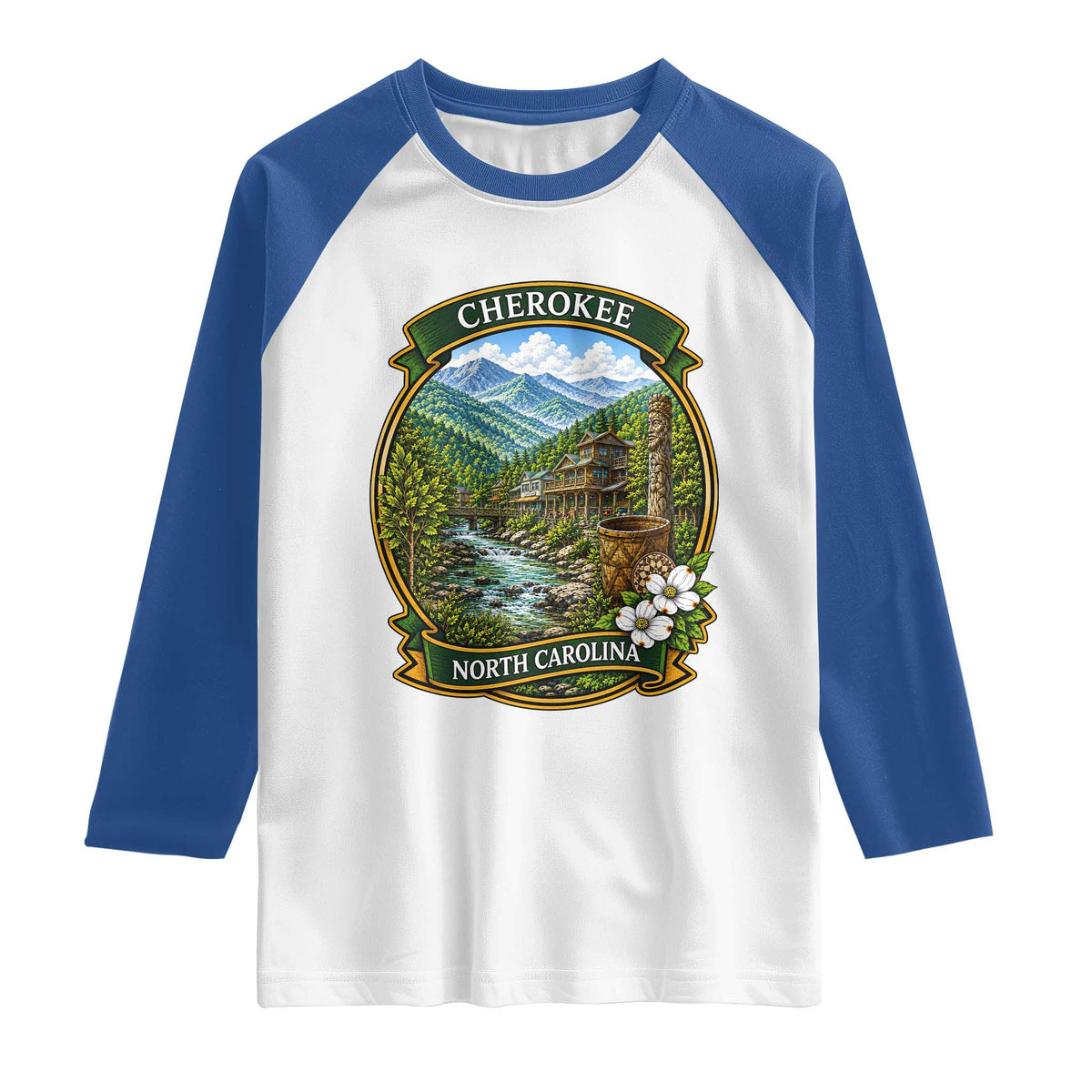 Vintage Great Smoky Mountains Raglan Shirt Cherokee North Carolina Landscape