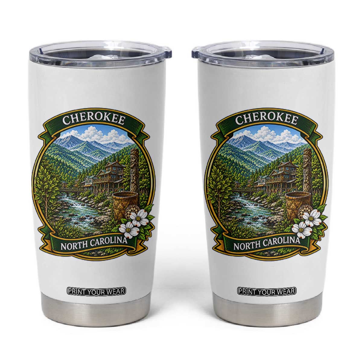 Vintage Great Smoky Mountains Tumbler Cup Cherokee North Carolina Landscape