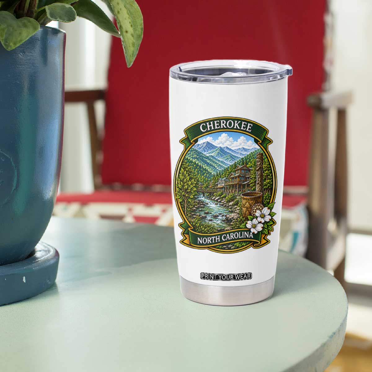 Vintage Great Smoky Mountains Tumbler Cup Cherokee North Carolina Landscape
