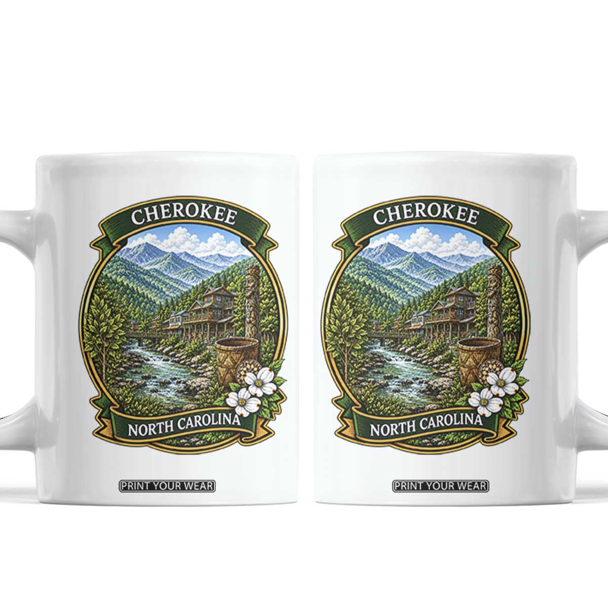 Vintage Great Smoky Mountains Coffee Mug Cherokee North Carolina Landscape