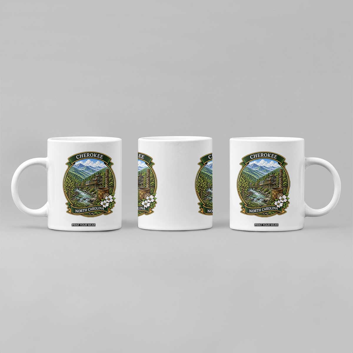Vintage Great Smoky Mountains Coffee Mug Cherokee North Carolina Landscape