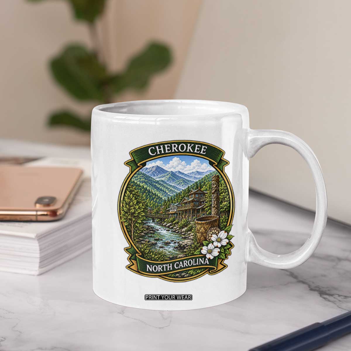 Vintage Great Smoky Mountains Coffee Mug Cherokee North Carolina Landscape