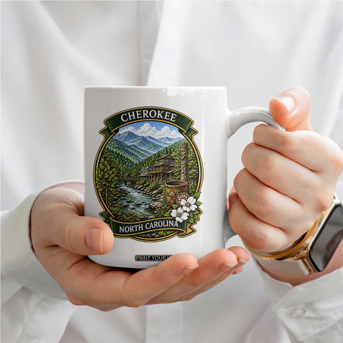 Vintage Great Smoky Mountains Coffee Mug Cherokee North Carolina Landscape