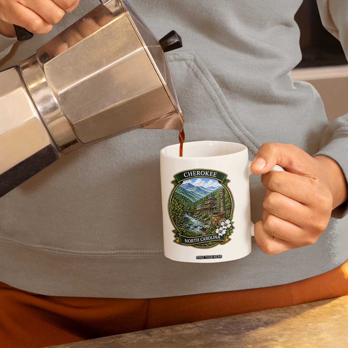 Vintage Great Smoky Mountains Coffee Mug Cherokee North Carolina Landscape