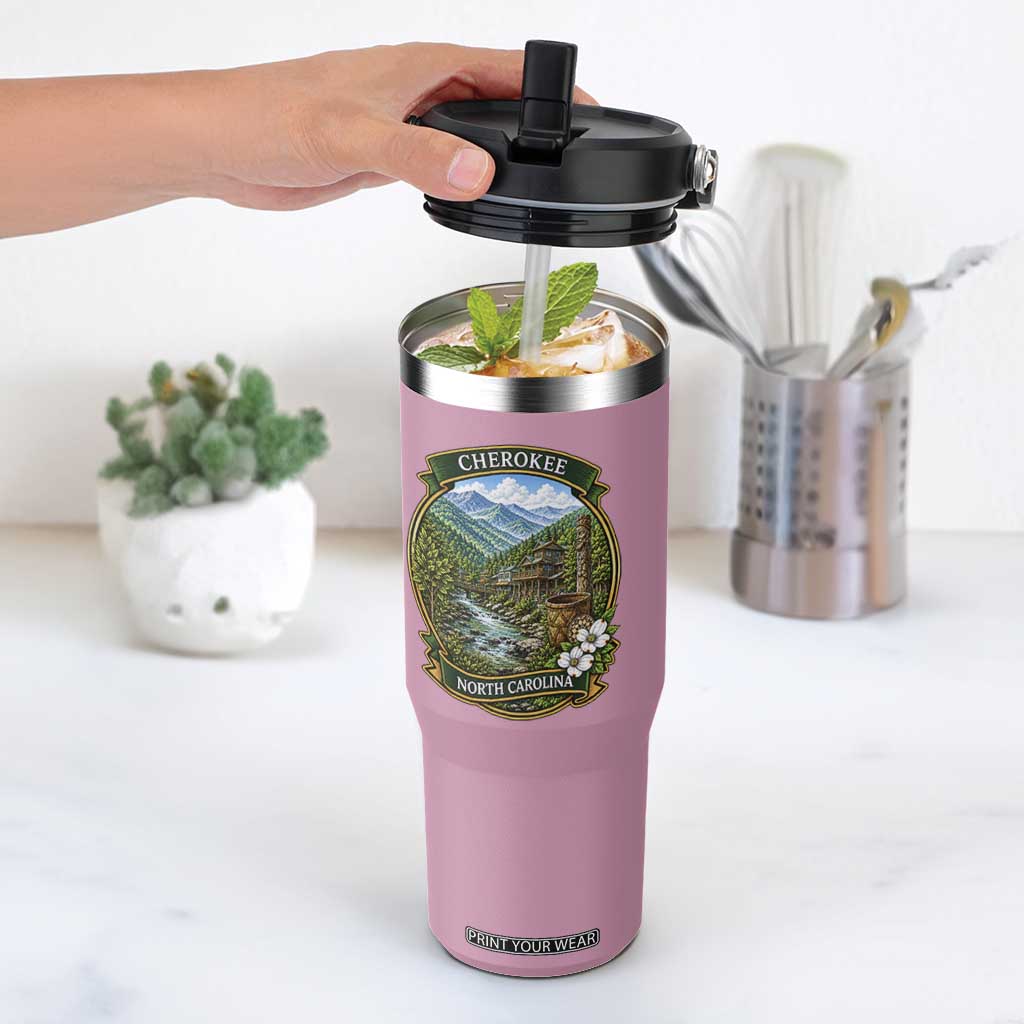 Vintage Great Smoky Mountains Flip Straw Tumbler Cherokee North Carolina Landscape