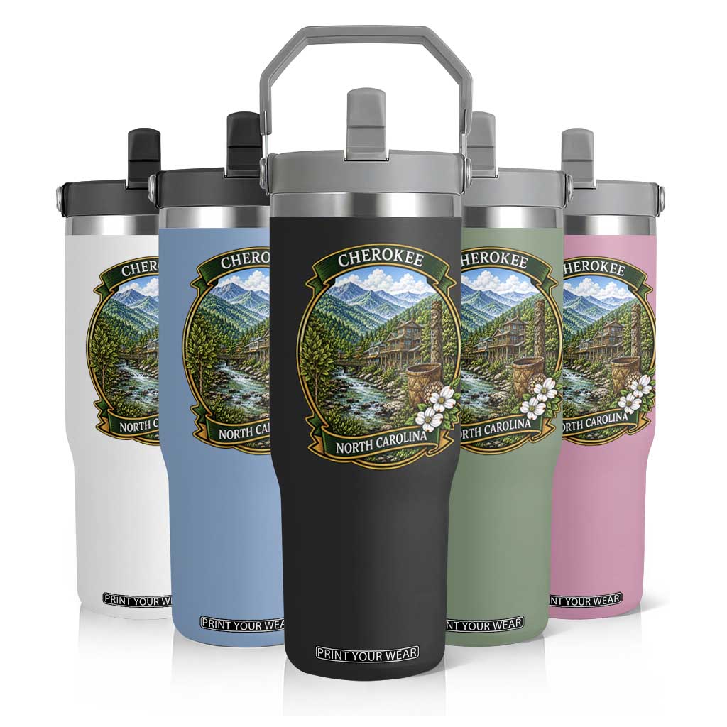 Vintage Great Smoky Mountains Flip Straw Tumbler Cherokee North Carolina Landscape