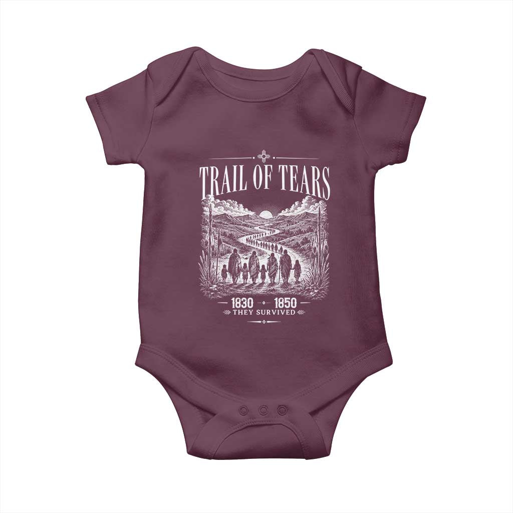 Cherokee History Native American Vintage Gift Baby Onesie They Survived Trail Of Tears