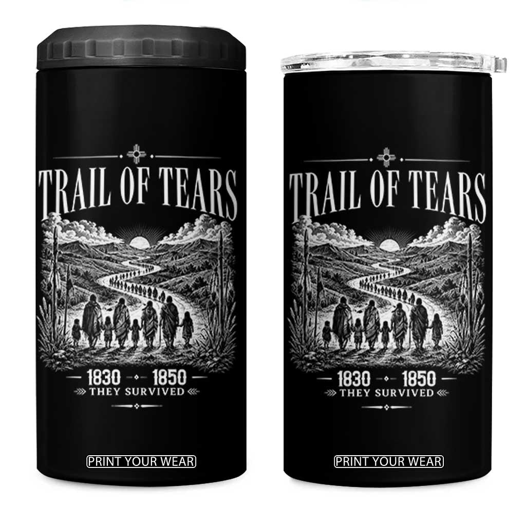 Cherokee History Native American Vintage Gift 4 in 1 Can Cooler Tumbler They Survived Trail Of Tears