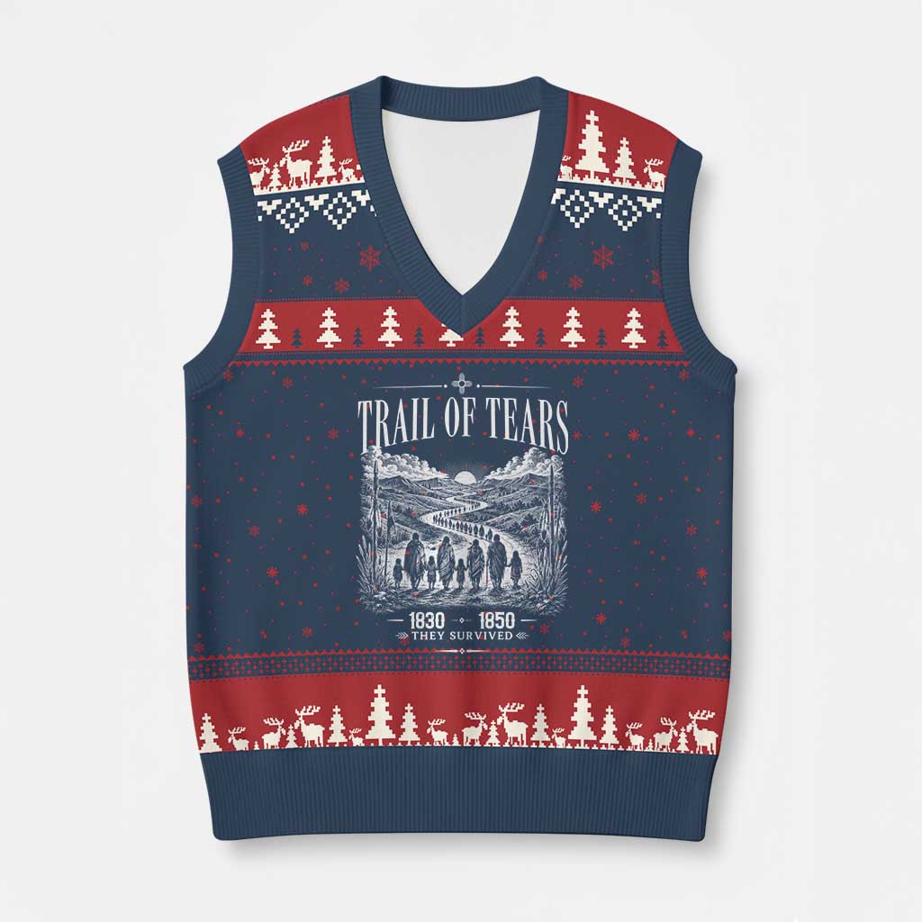 Cherokee History Native American Vintage Gift V-Neck Knit Sweater Vest They Survived Trail Of Tears