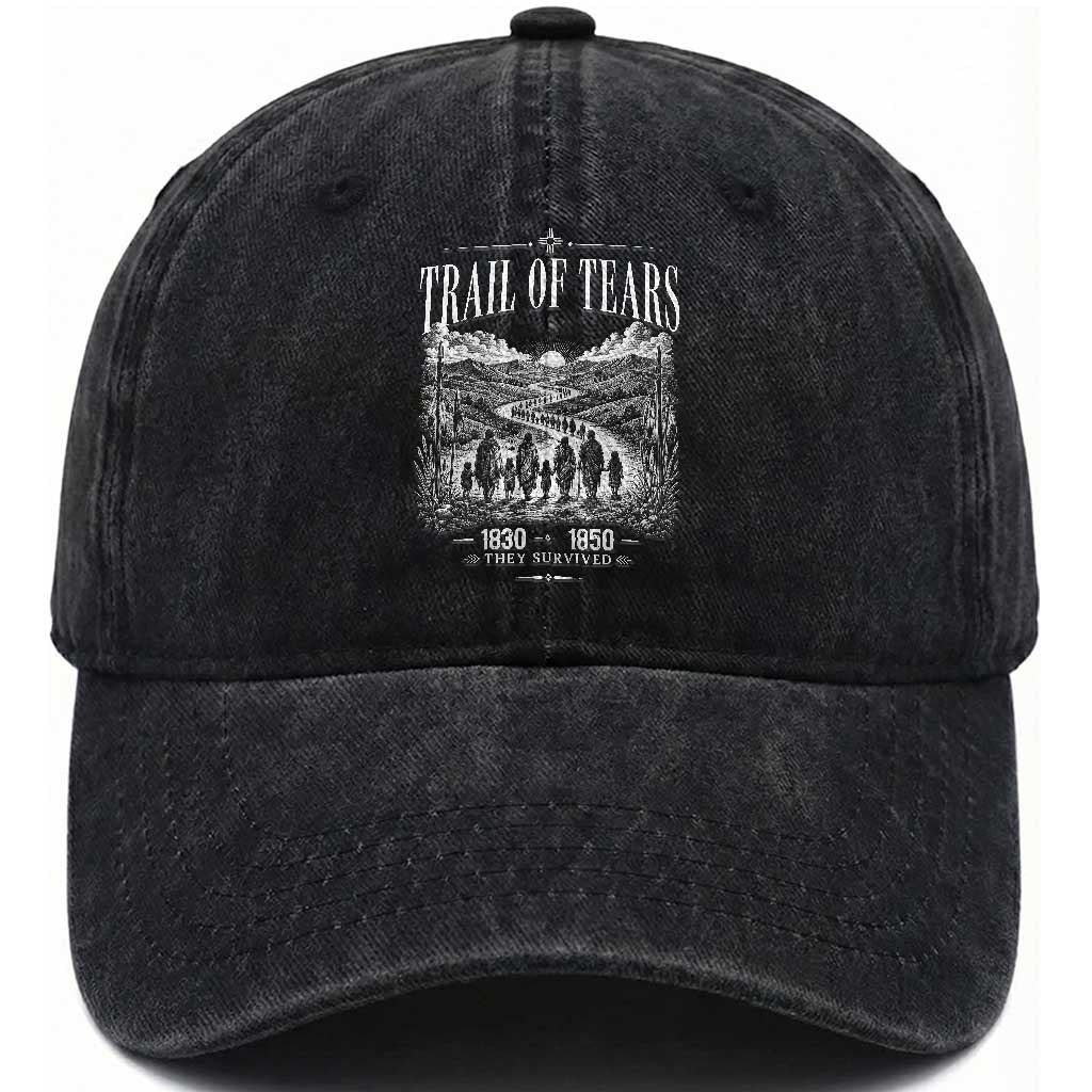 Cherokee History Native American Vintage Gift Washed Cotton Baseball Cap They Survived Trail Of Tears TS12 Print Your Wear