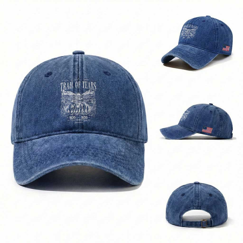 Cherokee History Native American Vintage Gift Washed Cotton Baseball Cap They Survived Trail Of Tears