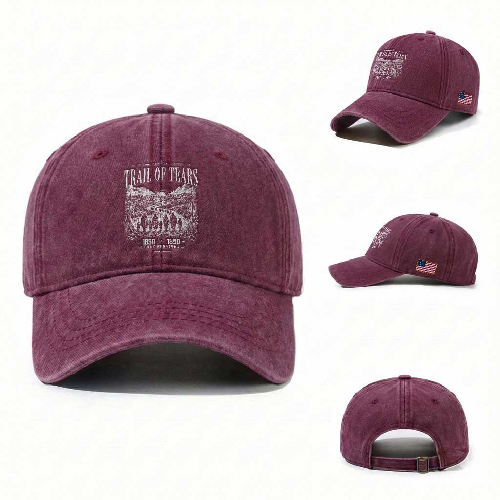Cherokee History Native American Vintage Gift Washed Cotton Baseball Cap They Survived Trail Of Tears