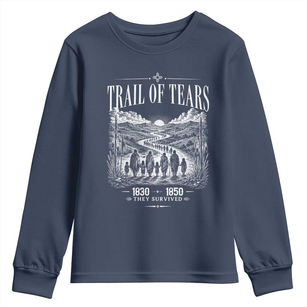 Cherokee History Native American Vintage Gift Youth Sweatshirt They Survived Trail Of Tears