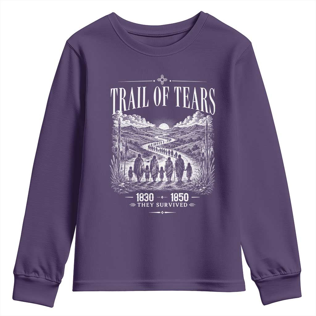 Cherokee History Native American Vintage Gift Youth Sweatshirt They Survived Trail Of Tears